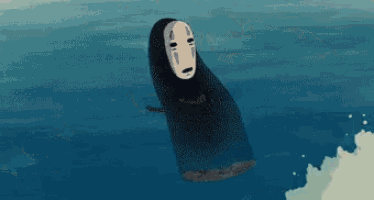 No Face from Spirited Away is hit and submerged by repeated ocean waves, labeled "emails"
