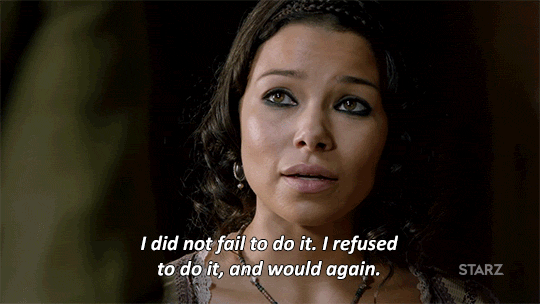A looping gif of Max from the tv show Black Sails, looking serious as she says the words in the caption: "I did not fail to do it. I refused to do it, and would again."