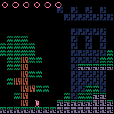 I little pink character jumps around, picks up blocks from the world, and deposits them elsewhere.