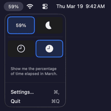 MonthBar in the macOS menu bar, showing how much of the month is left