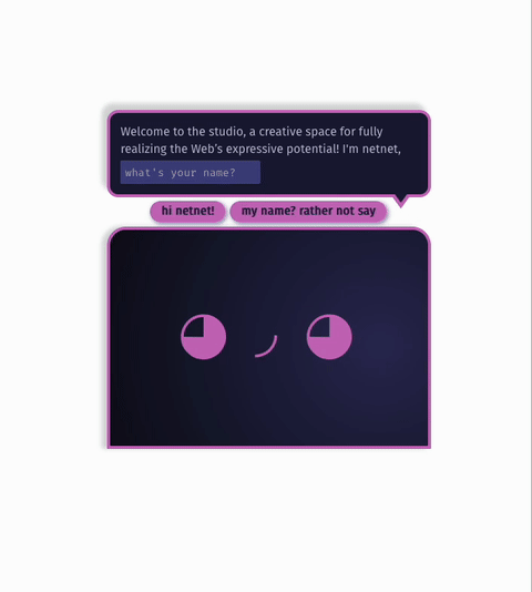 animated gif of the introductory conversation a user has when first visiting netnet.studio