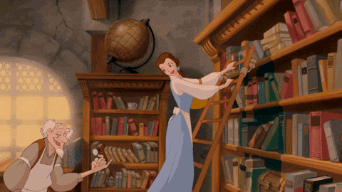 Gif of Belle in the library