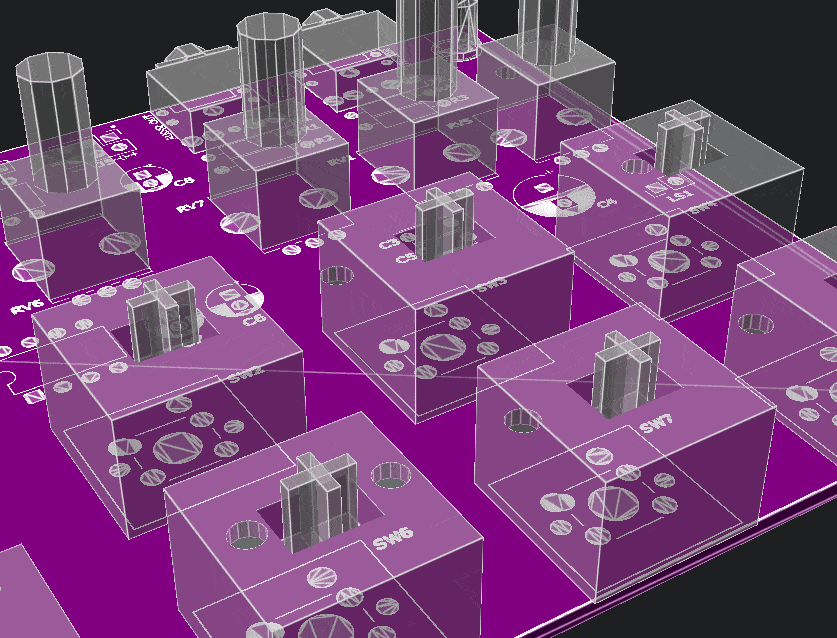 cherrytactile footprint in OpenSCAD, animating between switches