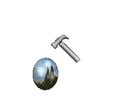 cartoon hammer smashing a reflective orb