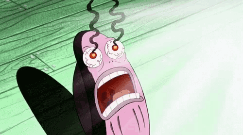 Gif mostra um peixe do desenho do Bob Esponja gritando com os olhos queimando, saindo fumaça.